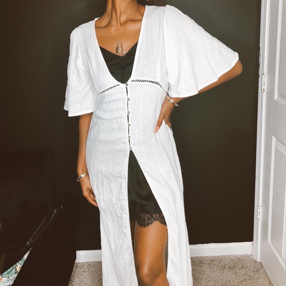 Boho white long Duster